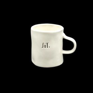 NEW Rae Dunn Magenta "SIT" Artisan Collection Ivory Black Coffee Mug